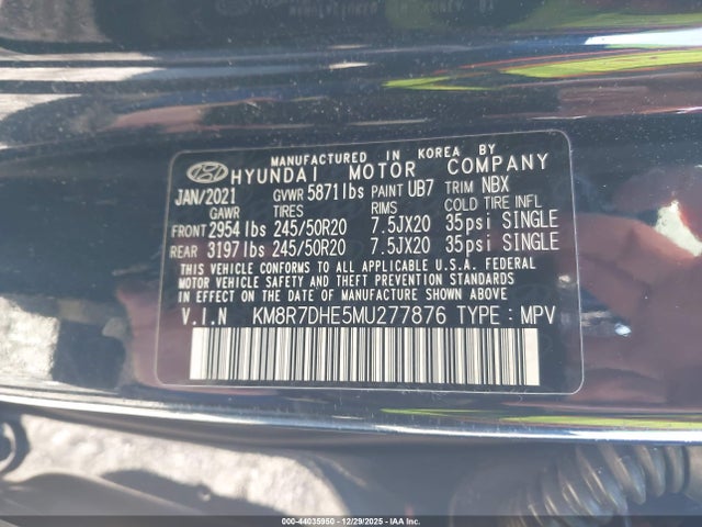 KM8R7DHE5MU277876 Hyundai Palisade Calligraphy