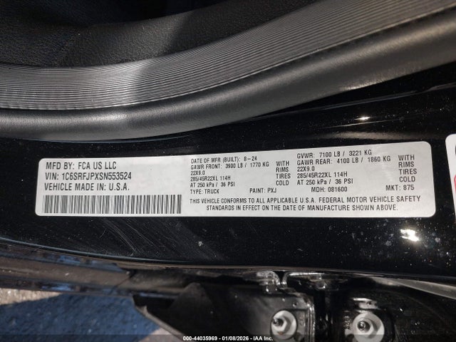 44035969 :رقم المزاد ، 1C6SRFJPXSN553524 vin ، 2025 Ram 1500 Laramie  4x4 5'7 Box مزاد بيع