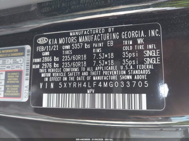2021 KIA SORENTO 5XYRH4LF4MG033705 Photo 8