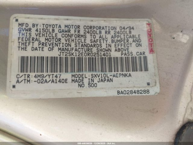 1994 TOYOTA CAMRY JT2SK12E0R0251401 Photo 8
