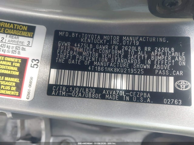 4T1B61HK8KU219525 Toyota CAMRY XSE