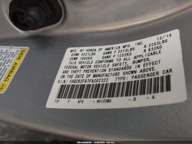 Honda Accord Ex-l 2015 1HGCR2F87FA092322 Image 9