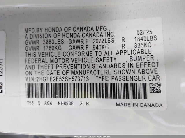 Honda Civic Sport 2025 2HGFE2F53SH573713 Image 9