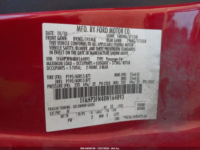 2011 FORD FOCUS 1FAHP3FN4BW164893 Photo 8