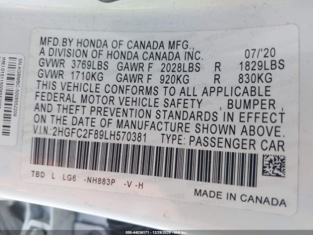 2020 HONDA CIVIC 2HGFC2F89LH570381 Photo 8