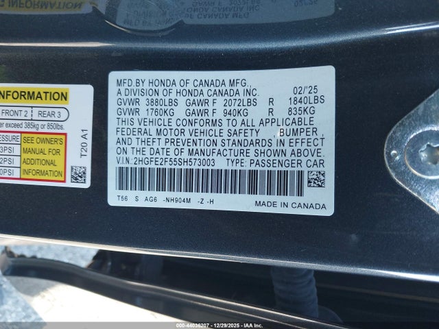 2025 HONDA CIVIC 2HGFE2F55SH573003 Photo 8