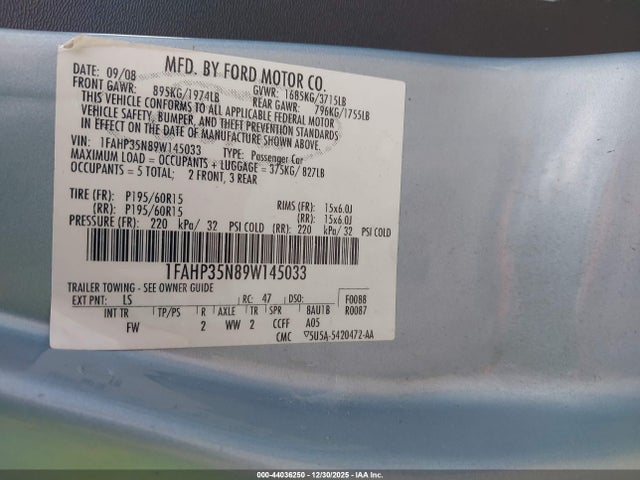 Продаж на аукціоні авто 2009 Ford Focus Se, vin: 1FAHP35N89W145033, номер лоту: 44036250