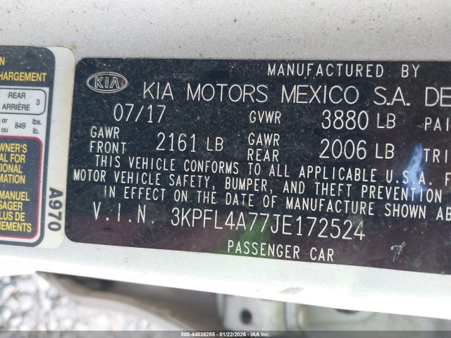 3KPFL4A77JE172524 KIA FORTE LX