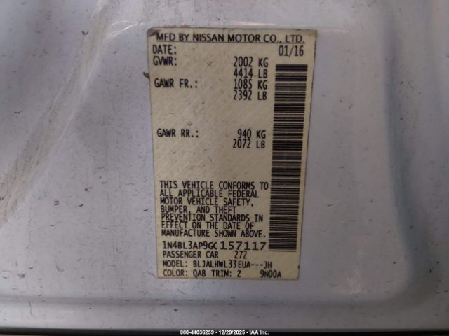 2016 NISSAN ALTIMA 1N4BL3AP9GC157117 Photo 8