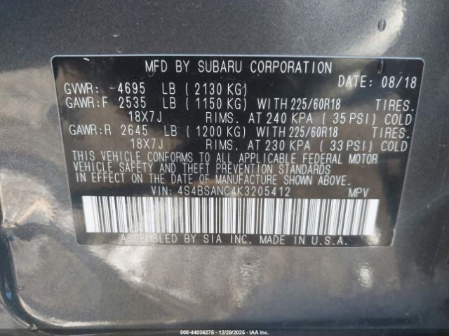 2019 SUBARU OUTBACK 4S4BSANC4K3205412 Photo 8