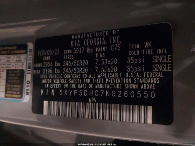 5XYP5DHC7NG260550 KIA Telluride Sx