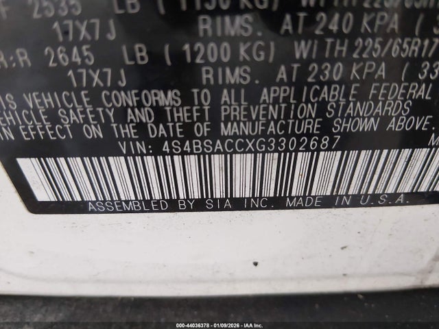 Продажа на аукционе авто 2016 Subaru Outback 2.5i Premium, vin: 4S4BSACCXG3302687, номер лота: 44036378