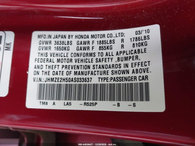 2010 HONDA INSIGHT JHMZE2H50AS033637 Photo 8