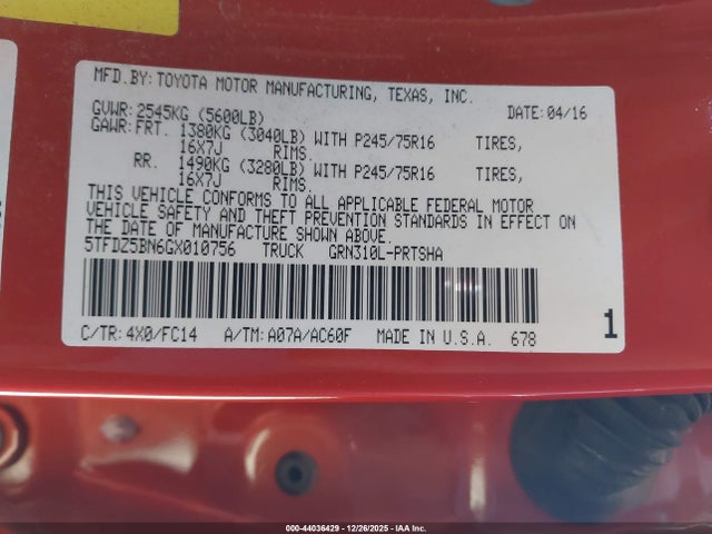 5TFDZ5BN6GX010756 Toyota Tacoma Sr5 V6