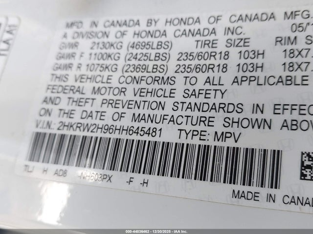 2HKRW2H96HH645481 Honda Cr-v Touring