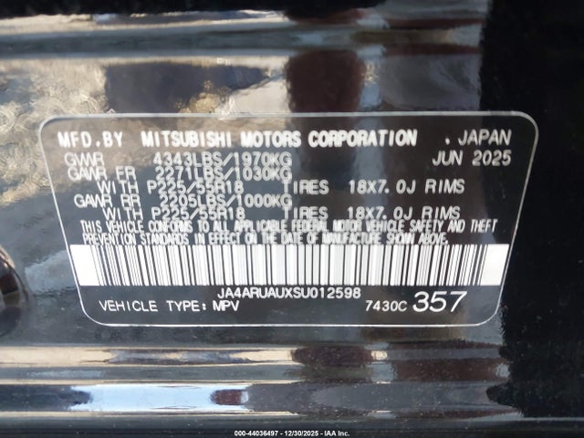 2025 MITSUBISHI OUTLANDER SPORT JA4ARUAUXSU012598 Photo 8