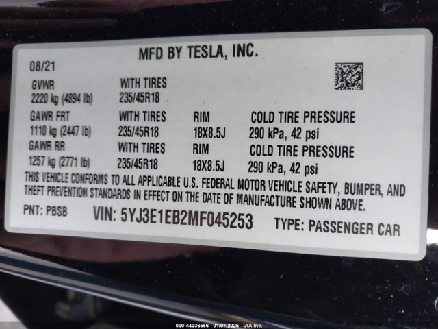 2021 TESLA MODEL 3 5YJ3E1EB2MF045253 Photo 8