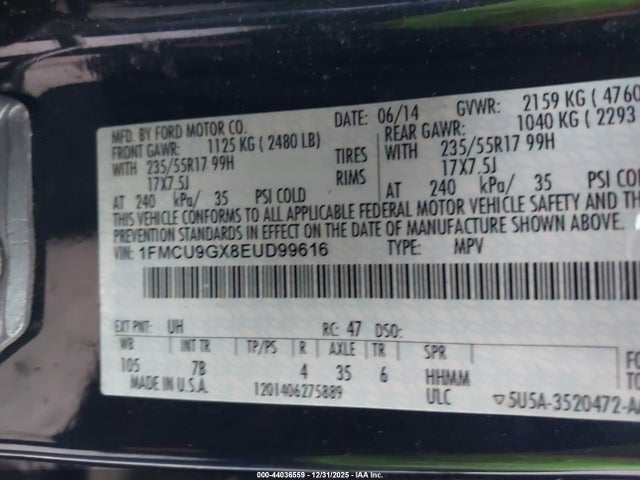 1FMCU9GX8EUD99616 Ford ESCAPE SE