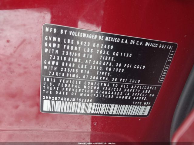 2018 VOLKSWAGEN TIGUAN 3VV2B7AX6JM162996 Photo 8