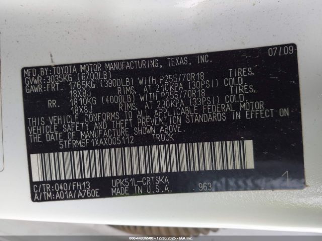 2010 TOYOTA TUNDRA 5TFRM5F1XAX005112 Photo 8