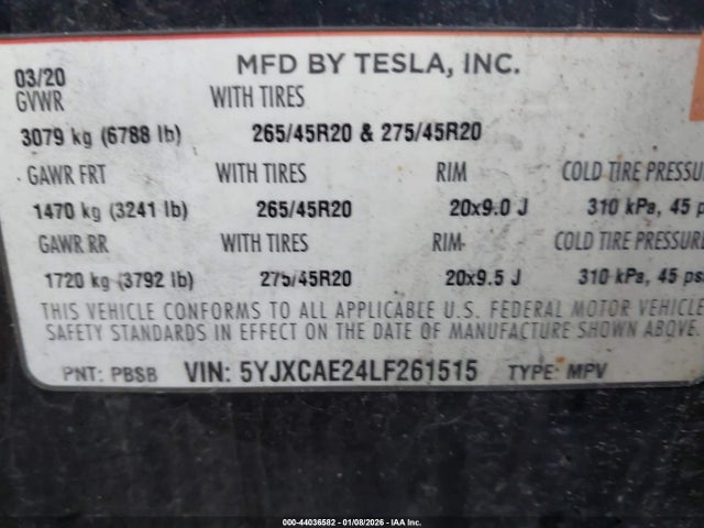 5YJXCAE24LF261515 Tesla Model X Long Range Dual Motor All-wheel Drive/long Range Plus Dual Motor All-wheel Drive