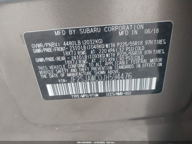 2018 SUBARU FORESTER JF2SJAWC0JH594476 Photo 8