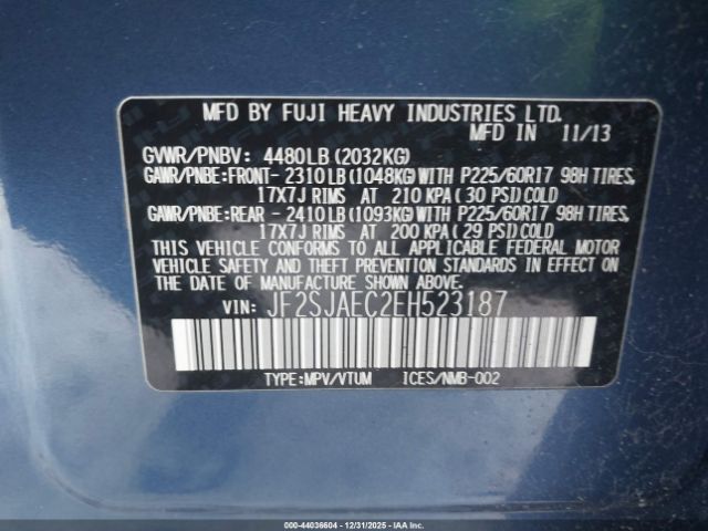 2014 SUBARU FORESTER JF2SJAEC2EH523187 Photo 8