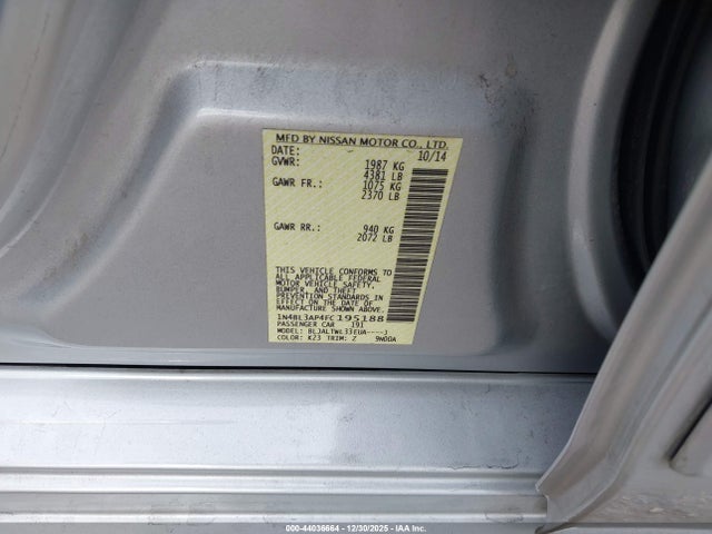 2015 Nissan Altima 3.5 Sl მანქანა იყიდება აუქციონზე, vin: 1N4BL3AP4FC195188, აუქციონის ნომერი: 44036664