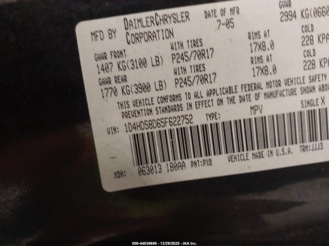 2005 DODGE DURANGO 1D4HD58D65F622752 Photo 8