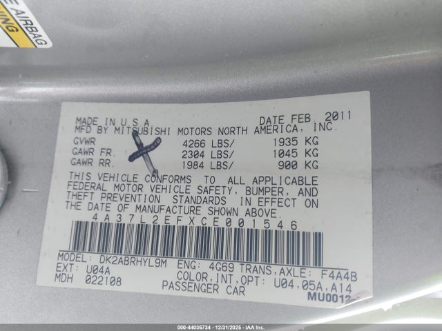 2012 MITSUBISHI ECLIPSE SPYDER 4A37L2EFXCE001546 Photo 8