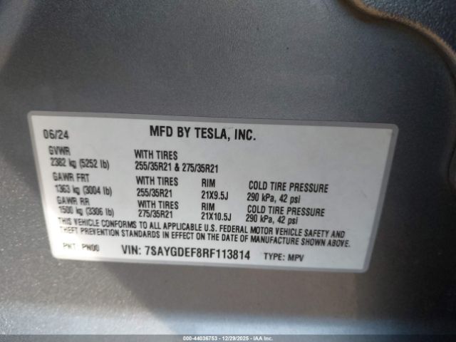 2024 TESLA MODEL Y 7SAYGDEF8RF113814 Photo 8