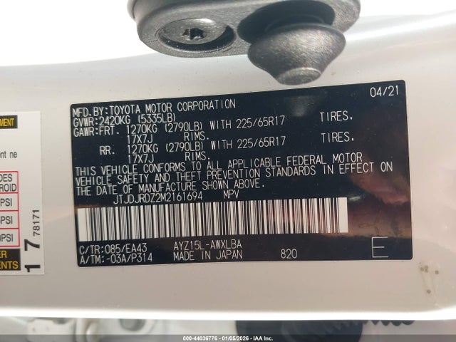 Aukcja sprzedaży 2021 Lexus Nx 300h, vin: JTJDJRDZ2M2161694, numer aukcji: 44036776