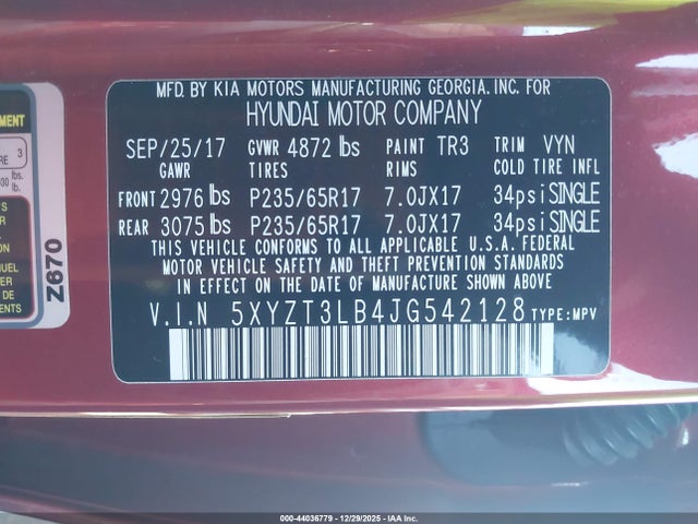 5XYZT3LB4JG542128 Hyundai Santa Fe Sport 2.4l