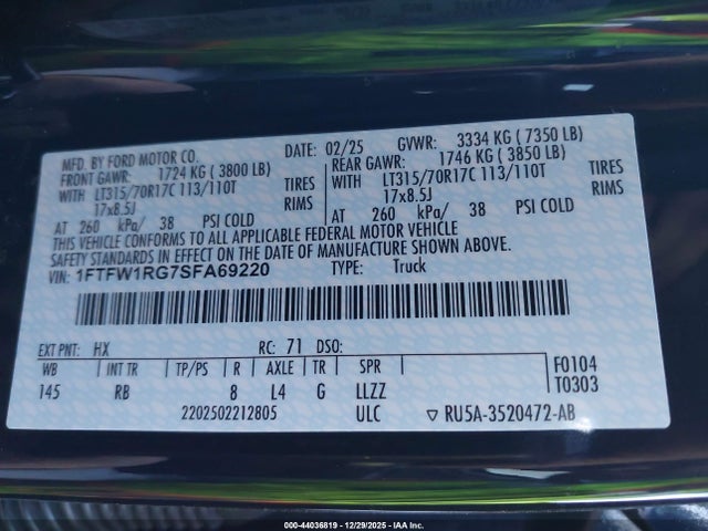 2025 FORD F-150 1FTFW1RG7SFA69220 Photo 8