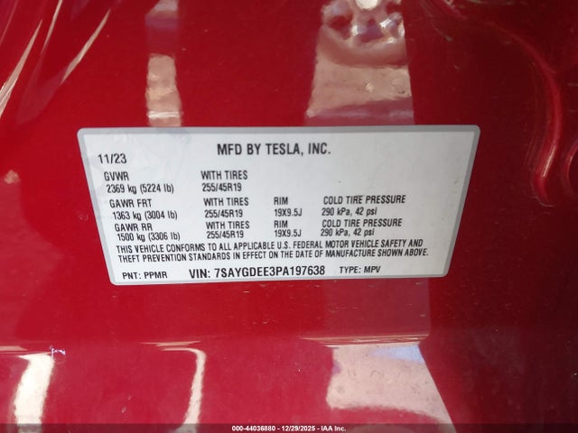 7SAYGDEE3PA197638 Tesla Model Y Awd/long Range Dual Motor All-wheel Drive