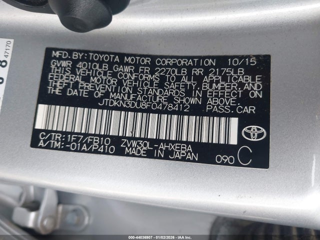 Toyota Prius 2015 JTDKN3DU8F0478412 Image 9