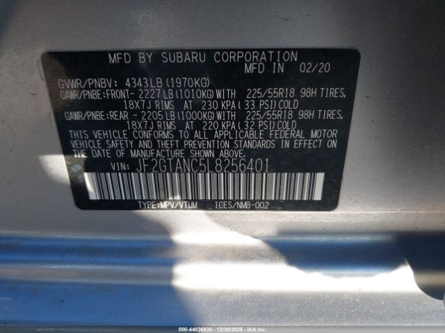 2020 SUBARU CROSSTREK JF2GTANC5L8256401 Photo 8