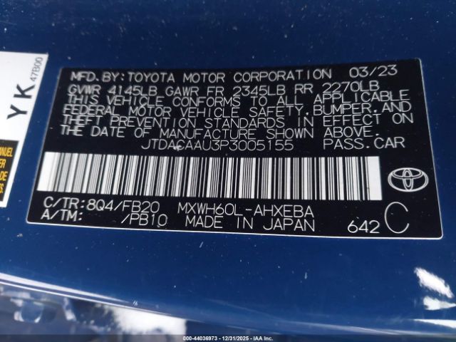 2023 TOYOTA PRIUS JTDACAAU3P3005155 Photo 8