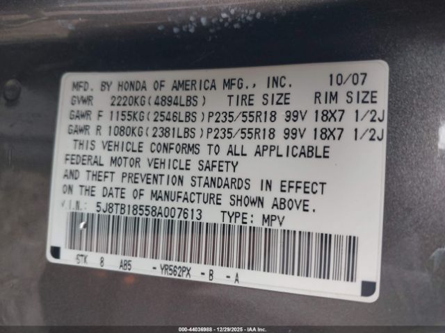 2008 ACURA RDX 5J8TB18558A007613 Photo 8