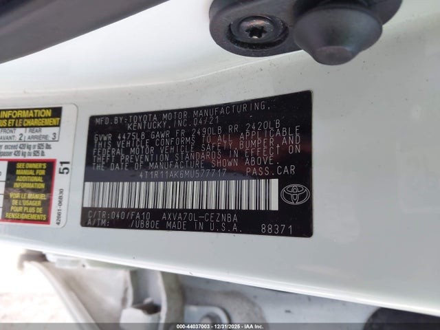 4T1R11AK6MU577717 Toyota CAMRY LE