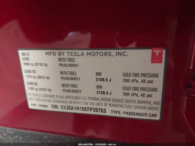 2014 TESLA MODEL S 5YJSA1H16EFP39763 Photo 8