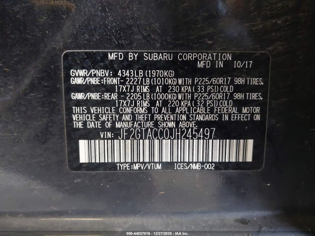 JF2GTACC0JH245497 Subaru Crosstrek 2.0i Premium
