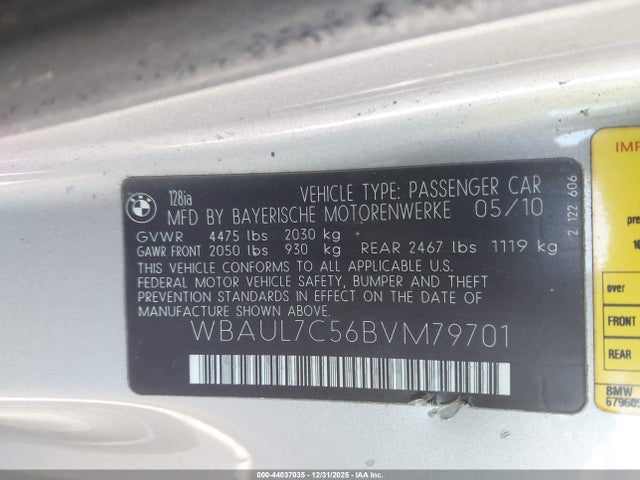 Продаж на аукціоні авто 2011 Bmw 128i, vin: WBAUL7C56BVM79701, номер лоту: 44037035
