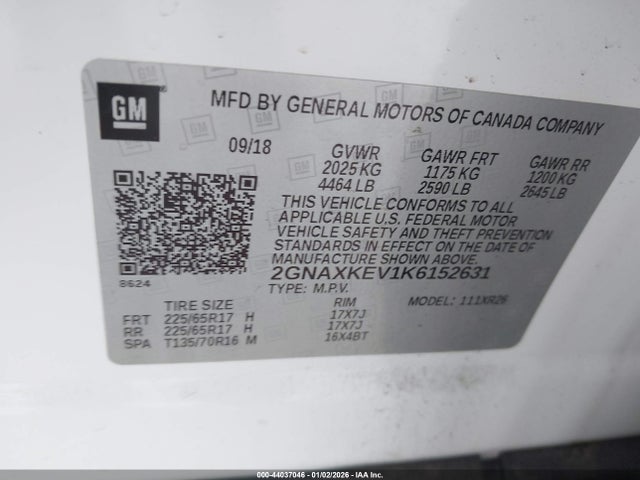 2GNAXKEV1K6152631 Chevrolet EQUINOX LT