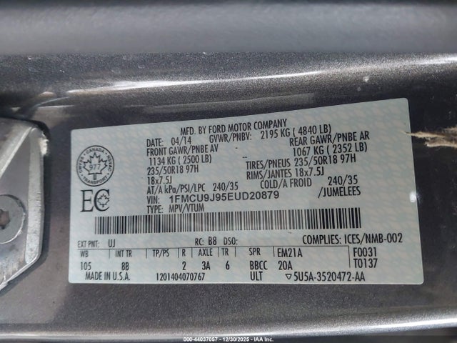Продаж на аукціоні авто 2014 Ford Escape Titanium, vin: 1FMCU9J95EUD20879, номер лоту: 44037057