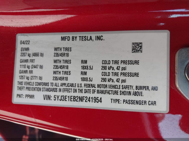 2022 TESLA MODEL 3 5YJ3E1EB2NF241954 Photo 8