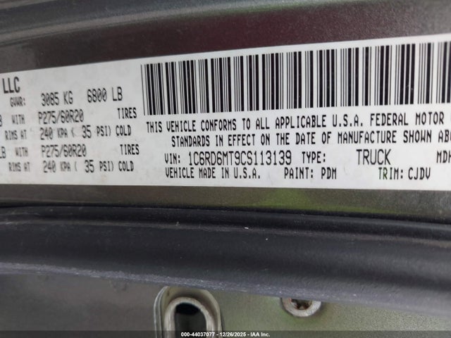 2012 Ram 1500 Sport მანქანა იყიდება აუქციონზე, vin: 1C6RD6MT9CS113139, აუქციონის ნომერი: 44037077