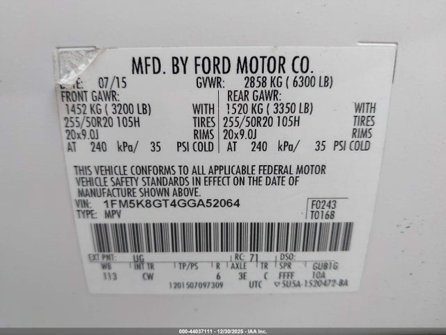 1FM5K8GT4GGA52064 Ford EXPLORER SPORT