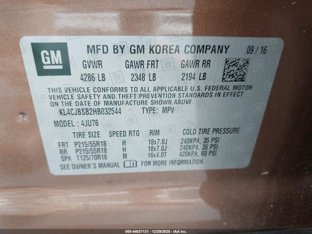Aukcja sprzedaży 2017 Buick Encore Preferred Ii, vin: KL4CJBSB2HB032544, numer aukcji: 44037131