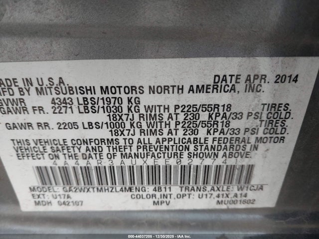 2014 MITSUBISHI OUTLANDER SPORT 4A4AR3AUXEE027741 Photo 8